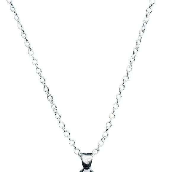 Silver Tone Chain Necklace W/Rhinestones And Blue Cabochon Cat Pendant (5550) - Picture 3 of 5